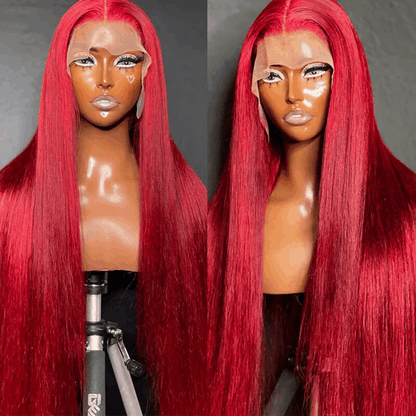 Red Straight 13×4 Lace Front Wig Colored HD Transparent Lace Human Hair Wigs Glueless Wigs