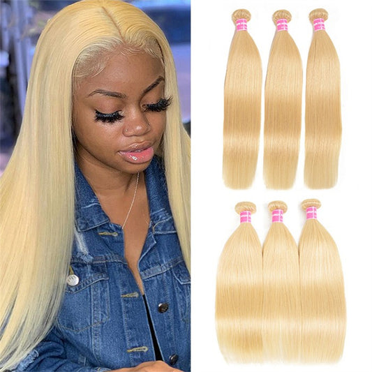 Remy Forte Salable Color #613 Blonde Straight Brazilian Hair 3 Bundles Deals