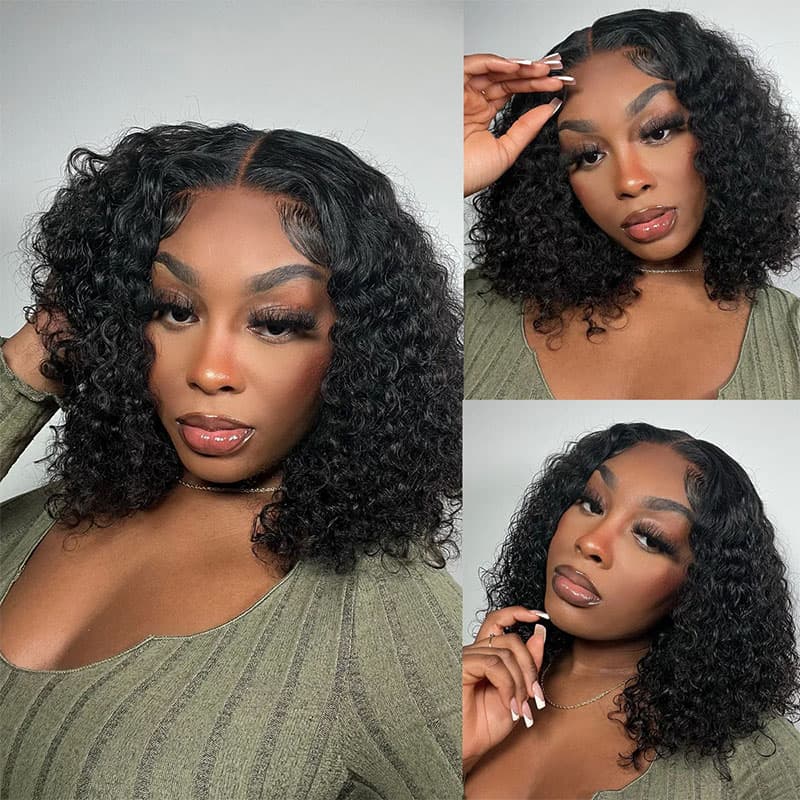 Short Curly Bob Wig 4×4 Lace Closure Wigs For Black Women Human Hair ...