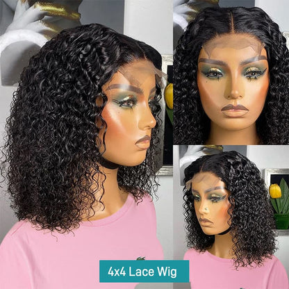 Short Curly Bob Wig 4×4 Lace Closure Wigs For Black Women Human Hair Jerry Curly Bob Wig