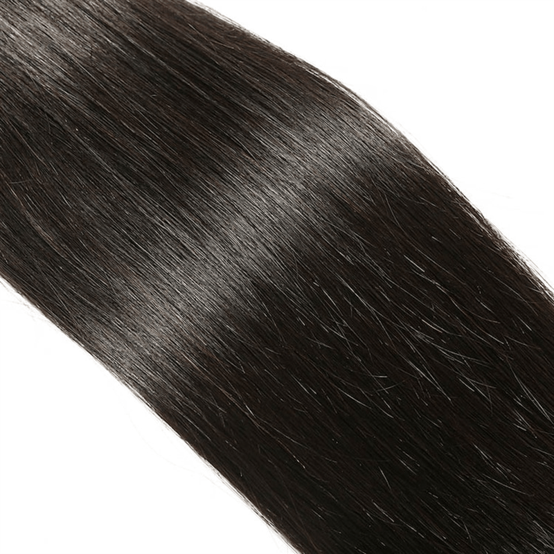 Remy Forte Silky Straight 3 Bundles With 4×4 Lace Closure Remy Human Hair Weave Natural Black Color