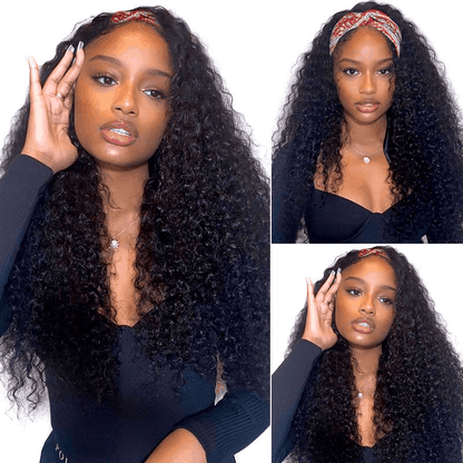 Soft Kinky Curly Affordable Headband Wig 100% Human Hair 180% Density No Lace Glueless Wig