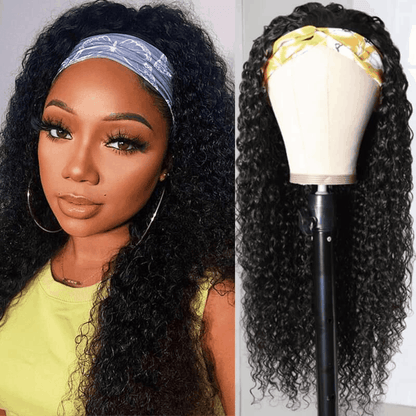 Soft Kinky Curly Affordable Headband Wig 100% Human Hair 180% Density No Lace Glueless Wig