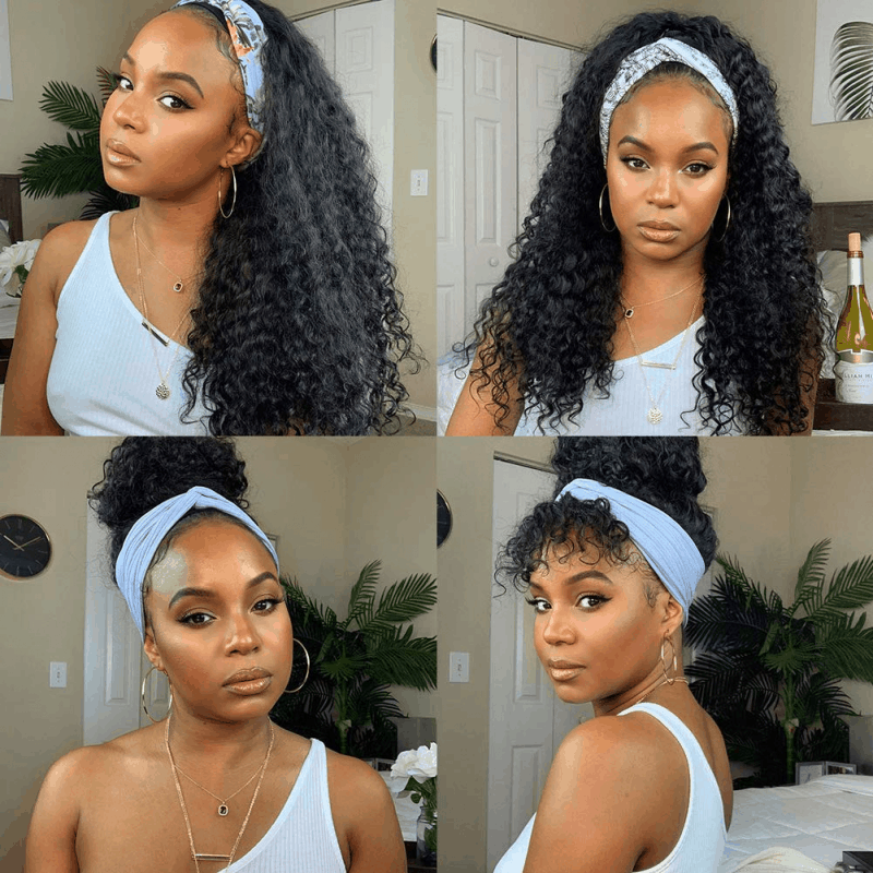 Soft Kinky Curly Affordable Headband Wig 100% Human Hair 180% Density No Lace Glueless Wig