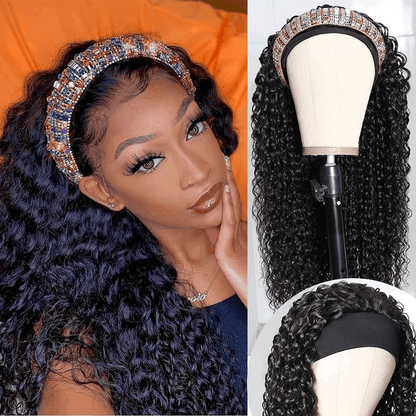 Soft Kinky Curly Affordable Headband Wig 100% Human Hair 180% Density No Lace Glueless Wig