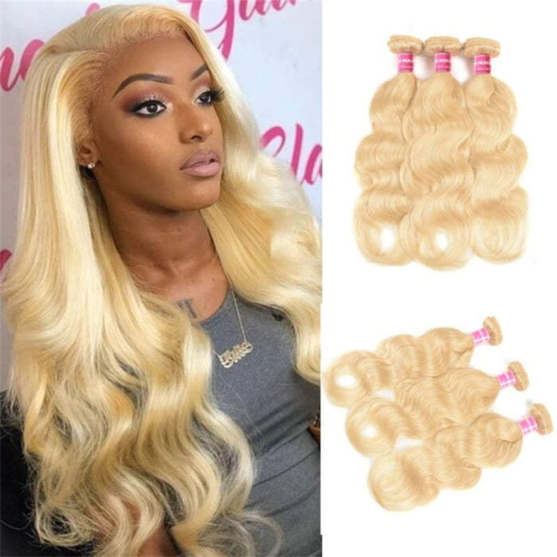 Remy Forte Soft Virgin Human Hair # 613 Blonde Body Wave Hair Weaves 3 Bundles