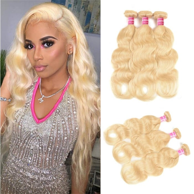 Remy Forte Soft Virgin Human Hair # 613 Blonde Body Wave Hair Weaves 3 Bundles