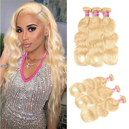 Remy Forte Soft Virgin Human Hair # 613 Blonde Body Wave Hair Weaves 3 Bundles