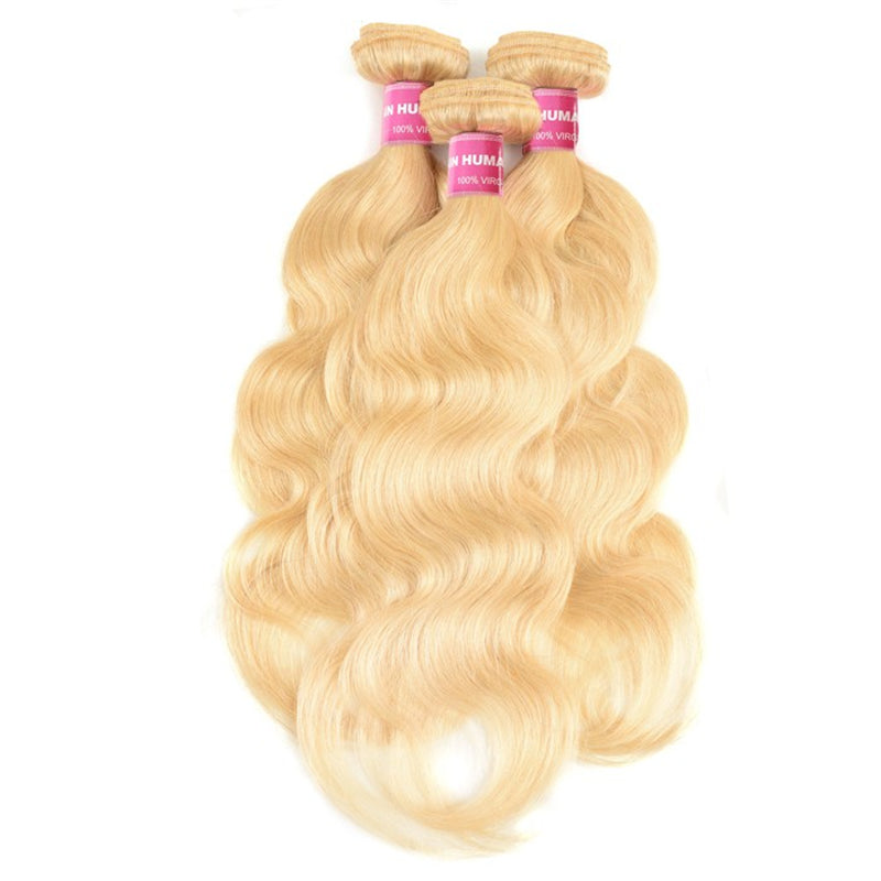 Remy Forte Soft Virgin Human Hair # 613 Blonde Body Wave Hair Weaves 3 Bundles