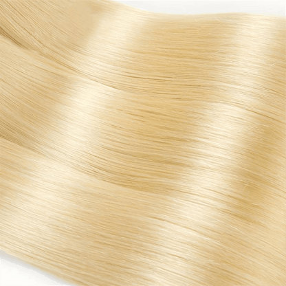 Remy Forte Straight Hair 4 Bundles With Closure 613 Blonde Human Hair Weave With 4×4 Closure