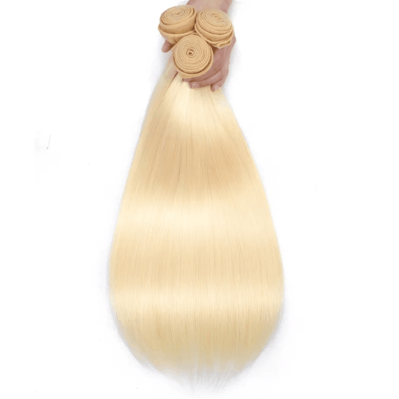 Remy Forte Straight Hair 4 Bundles With Closure 613 Blonde Human Hair Weave With 4×4 Closure