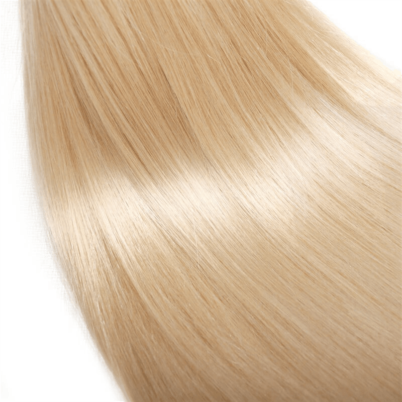 Remy Forte Straight Hair 4 Bundles With Closure 613 Blonde Human Hair Weave With 4×4 Closure