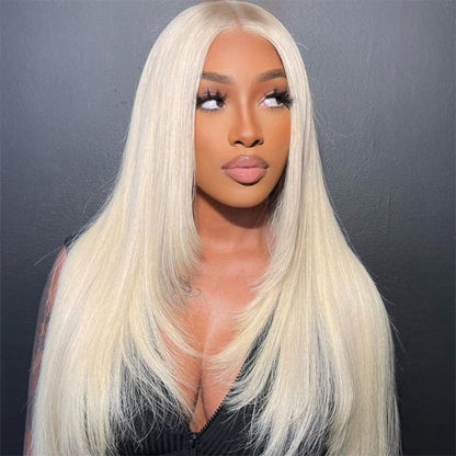 T4/613 13×4 Pre-Cut Lace Straight Wig Blonde With Brown Root Human Hair 613 Ombre Blonde Wig