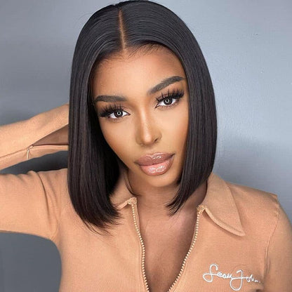 Affordable Natural Black Short Bob Wigs 13×4×1 T Part Lace Bob Human Hair Wig On Sale