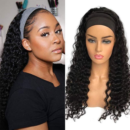 Throw On & Go Headband Deep Wave Glueless Human Hair Wigs No Lace 100% Human Hair No Glue