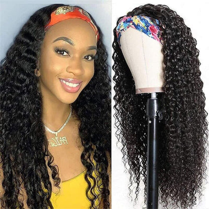 Throw On & Go Headband Deep Wave Glueless Human Hair Wigs No Lace 100% Human Hair No Glue