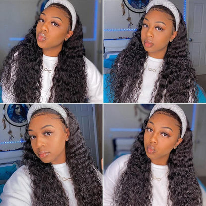 Throw On & Go Headband Deep Wave Glueless Human Hair Wigs No Lace 100% Human Hair No Glue