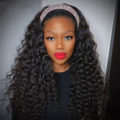 Throw On & Go Headband Deep Wave Glueless Human Hair Wigs No Lace 100% Human Hair No Glue