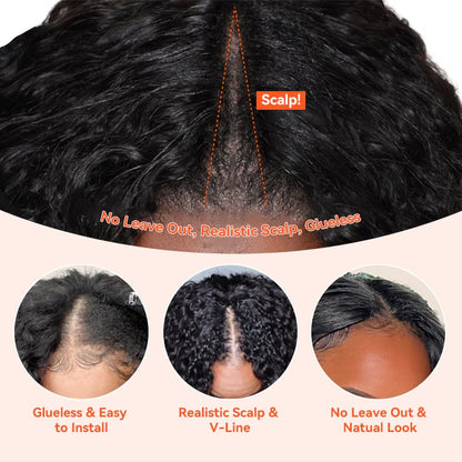 Upgrade Super Natural Scalp V Part Jerry Curly Wig Easy to Install Tight and Breathable No Leave Out