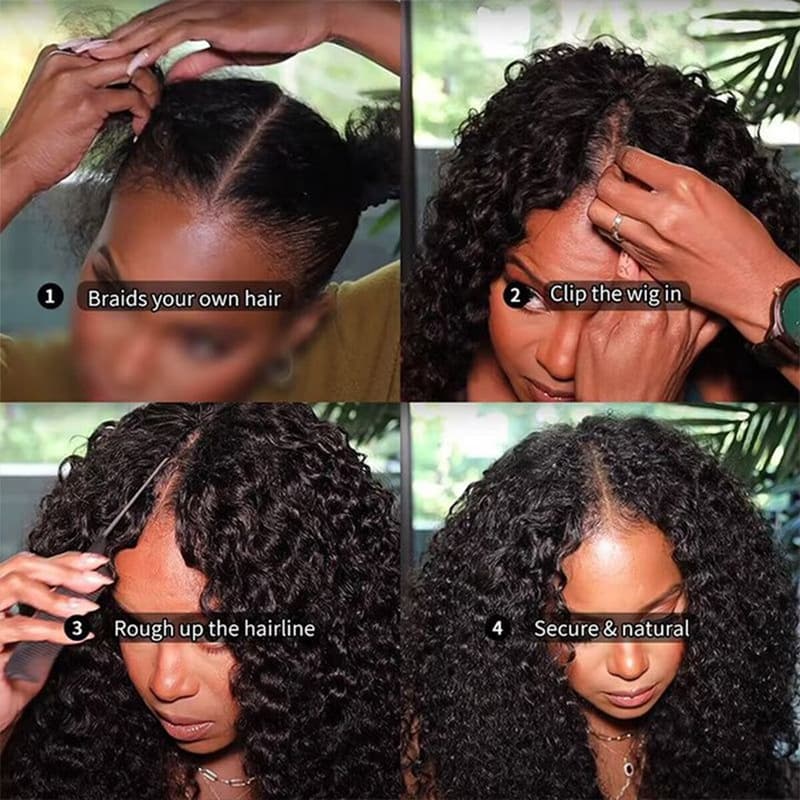 Upgrade Super Natural Scalp V Part Jerry Curly Wig Easy to Install Tight and Breathable No Leave Out