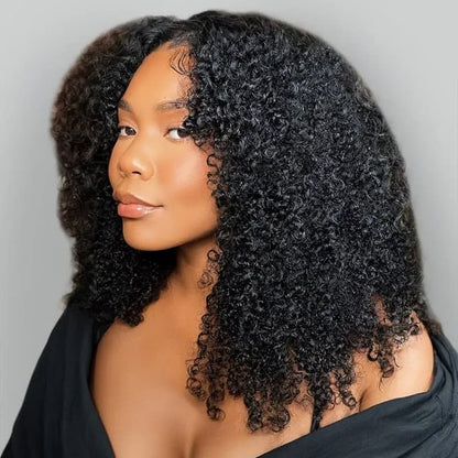 Upgrade Super Natural Scalp V Part Jerry Curly Wig Easy to Install Tight and Breathable No Leave Out