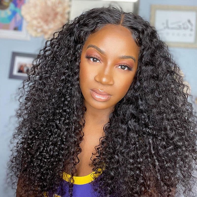 14 inch v part human hair wigs kinky curly hair texture