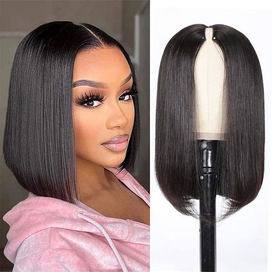 V Part Wig Straight Bob Human Hair Wig No Leave Out Glueless Wigs U Part Bob Upgrade Wigs