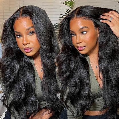 V Part Yaki Straight Wig Protective Style Wigs V Shape Wig No Lace Protective Human Hair Wig