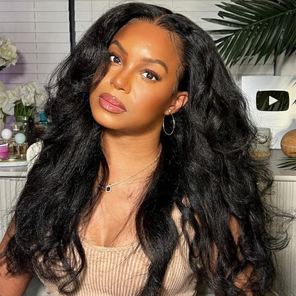 V Part Yaki Straight Wig Protective Style Wigs V Shape Wig No Lace Protective Human Hair Wig