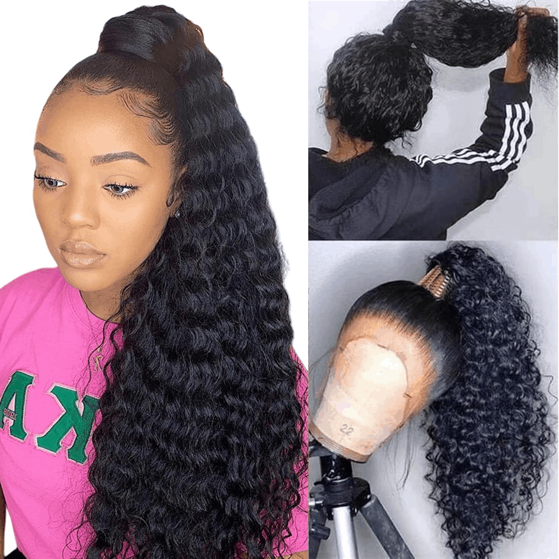 long-length water wave human hair 360 lace wigs