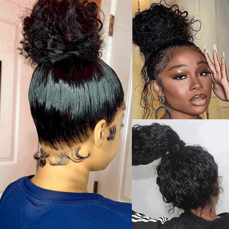 water wave 360 lace wig can be styled to big bun