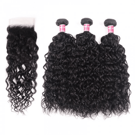 Remy Forte Water Wave 3 Bundles With 4×4 Lace Closure Unprocessed Virgin Hair Natural Color