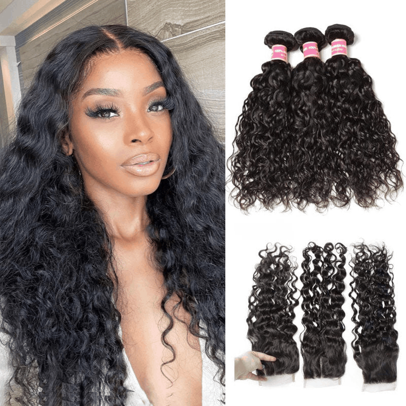 Remy Forte Water Wave 3 Bundles With 4×4 Lace Closure Unprocessed Virgin Hair Natural Color