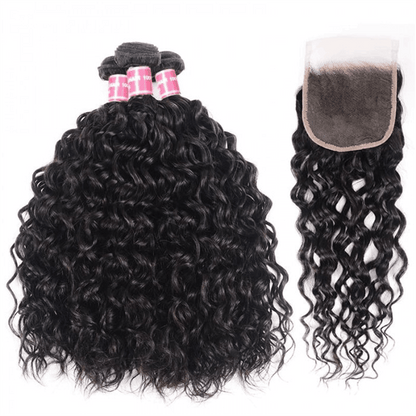 Remy Forte Water Wave 3 Bundles With 4×4 Lace Closure Unprocessed Virgin Hair Natural Color