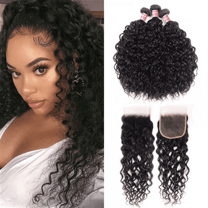 Remy Forte Water Wave 3 Bundles With 4×4 Lace Closure Unprocessed Virgin Hair Natural Color