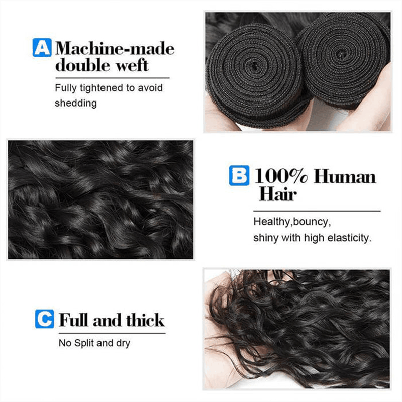 Remy Forte Water Wave Hair Bundles 4 Pcs With 4×4 Lace Closure Human Hair Bundles Tangle Free