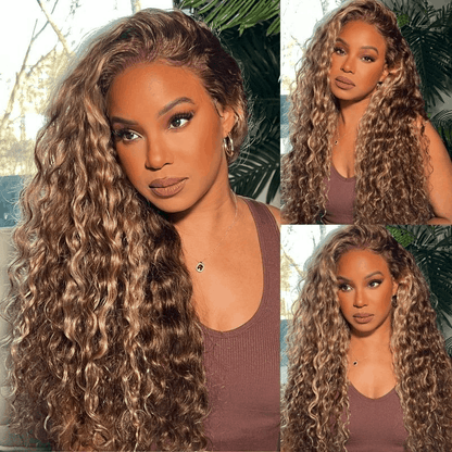 Colored Piano Brown Wig Water Wave Hairstyle