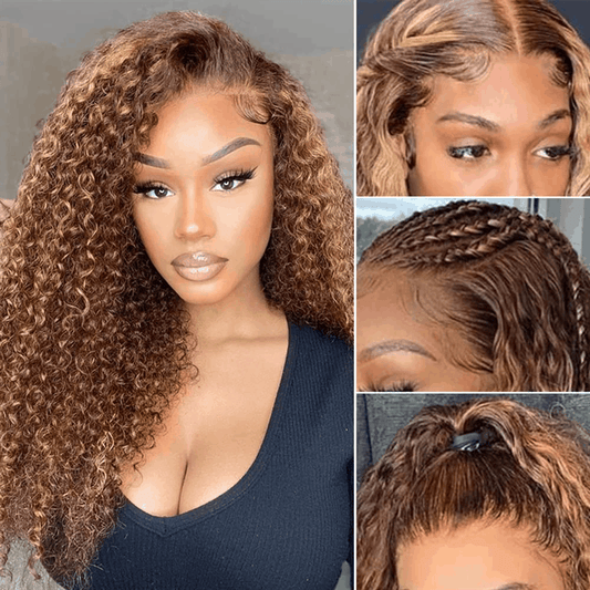 Water Wave Honey Blonde Highlight 13×4 Lace Frontal Wigs #4/27 Colored Piano Brown Wig
