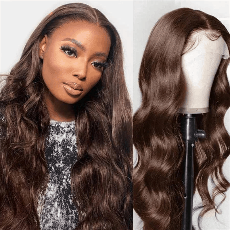 Pre Cut Wear Go Glueless Chocolate Brown #4 Body Wave And Straight 13×4 Lace Front Wig