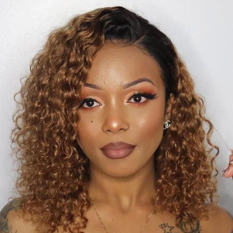 Wear Go Glueless Ombre Brown Jerry Curly 6×4 Pre Cut Lace Closure Wig ...