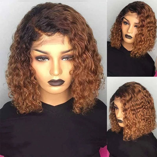 remyforte ombre brown jerry curly side part bob wig