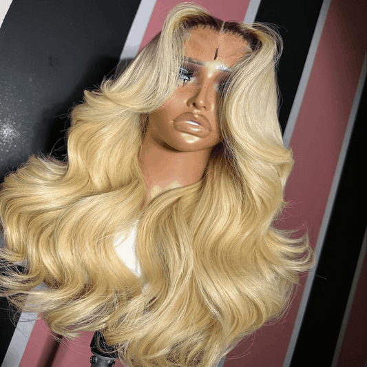 Remy Forte Wear and Go #4/613 New Body Wave 13×4 Pre Cut Lace Ombre Blonde Wig With Brown Roots