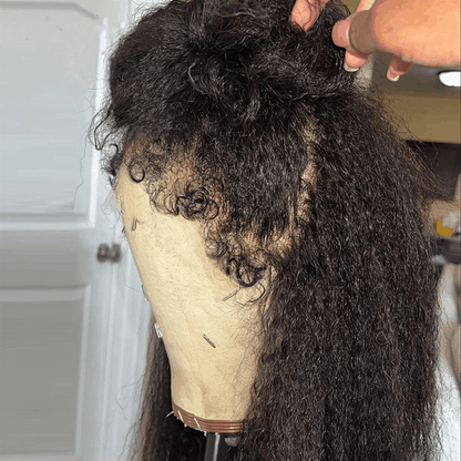 Yaki Straight Human Hair Wigs 4C Kinky Edges 13×4 Lace Front Wigs With Curly Baby Hair