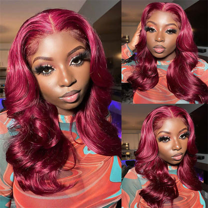 #99J Burgundy Body Wave 13*6 HD Glueless Lace Wigs Human Hair Wigs For Black Women