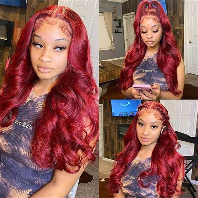 #99J Burgundy Body Wave 13*6 HD Glueless Lace Wigs Human Hair Wigs For Black Women