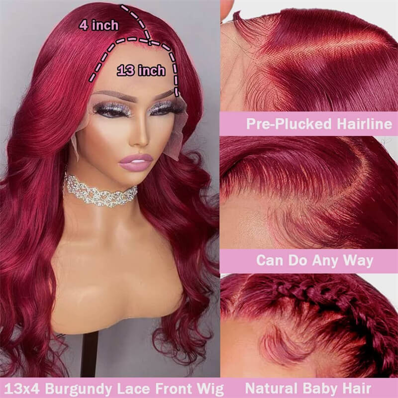 #99J Burgundy Body Wave 13*6 HD Glueless Lace Wigs Human Hair Wigs For Black Women