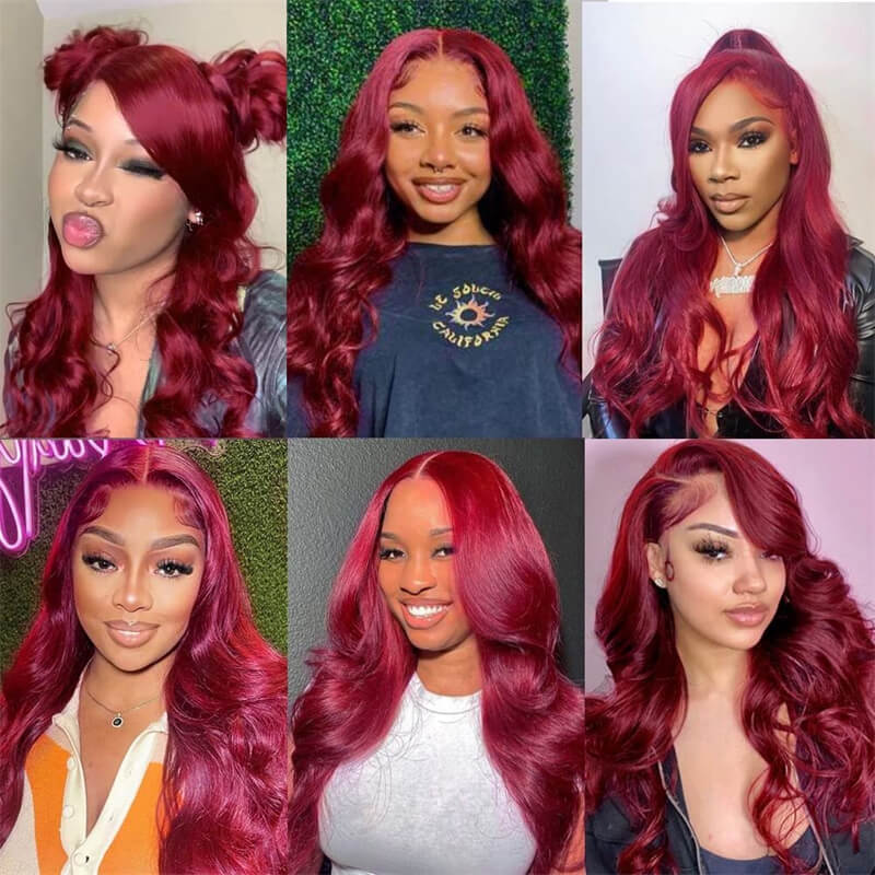 #99J Burgundy Body Wave 13*6 HD Glueless Lace Wigs Human Hair Wigs For Black Women