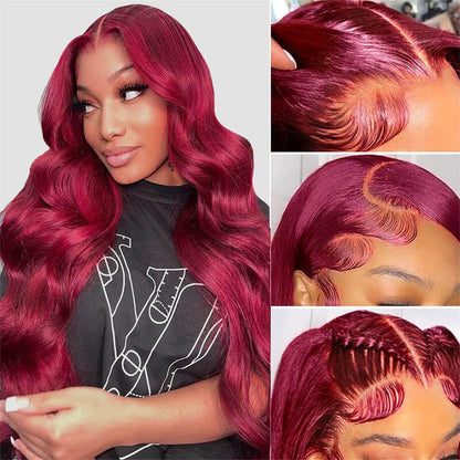 #99J Burgundy Body Wave 13*6 HD Glueless Lace Wigs Human Hair Wigs For Black Women