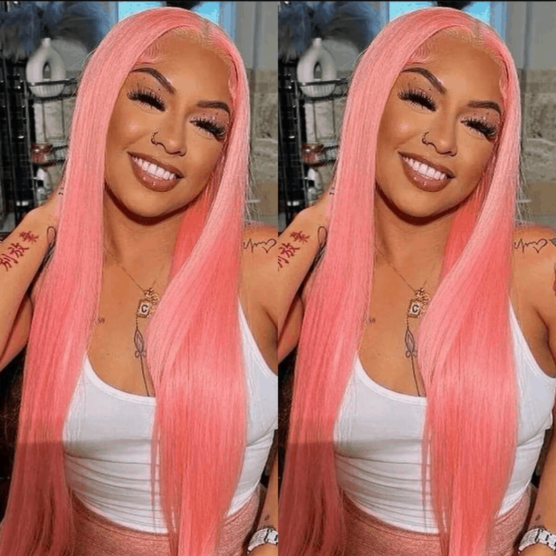 Barbie Pink Human Hair Wigs 13×4 Lace Front Straight Hair 150% And 180% Density For Women