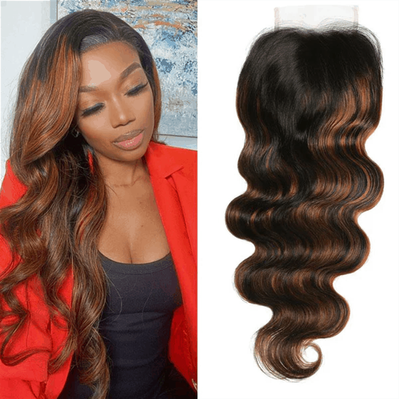 Remy Forte 1 Pc Highlight Balayage Color Body Wave 4*4 Lace Closure FB30 Body Wave Lace Closure